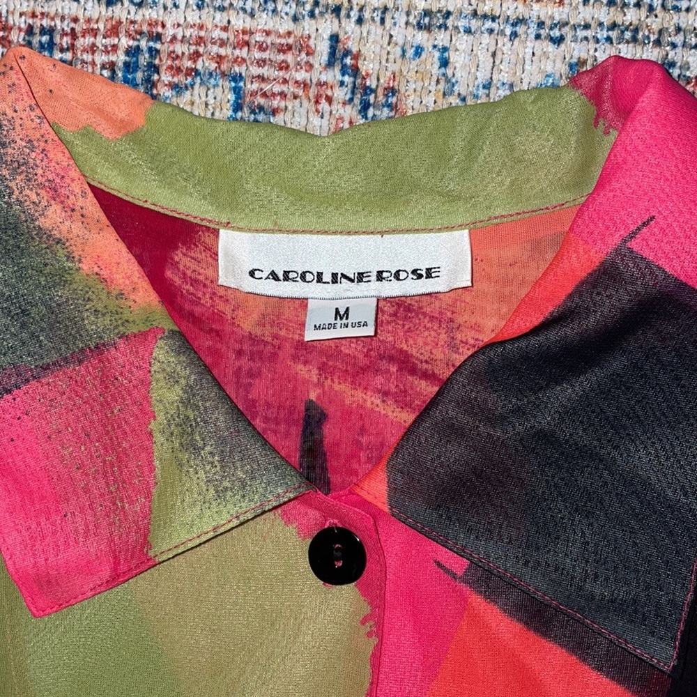 Caroline Rose Abstract Print Semi-Sheer Dress SZ M EUC - Picture 3 of 4